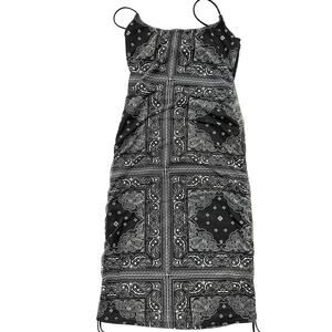 Y2K PrettyLittleThing Cami Slip Dress Size 6 Black White Paisley Ruched Sides
